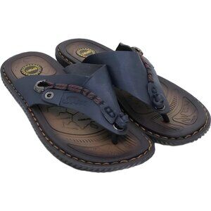 Luxury Brown Faux Leather Flip-Flops Embossed Design Men's US 8.5M